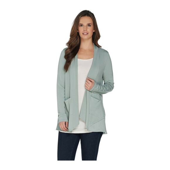 LOGO by Lori Goldstein Knit Open Front Cardigan Small Sage Green A302465 NWOT - Picture 1 of 7